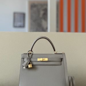 Kelly 28 Epsom Gris Asphalte (M8) Gold Hardware