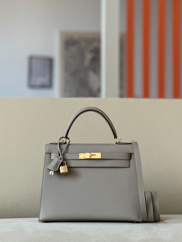 Kelly 28 Epsom Gris Asphalte (M8) Gold Hardware