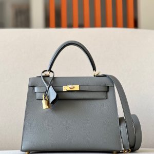 Kelly 25 Epsom Gris Meyer (0L) Gold Silver