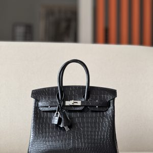 Birkin 25 Matte Porosus Crocodile Black CK89 Palladium Hardware