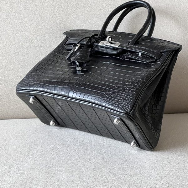 Birkin 25 Matte Porosus Crocodile Black CK89 Palladium Hardware - Image 8