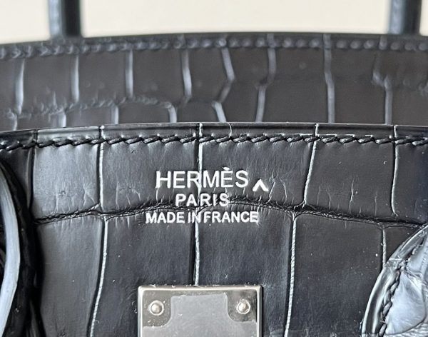 Birkin 25 Matte Porosus Crocodile Black CK89 Palladium Hardware - Image 7