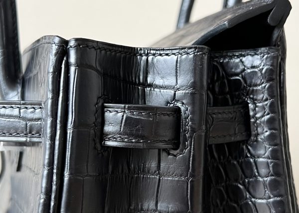 Birkin 25 Matte Porosus Crocodile Black CK89 Palladium Hardware - Image 4