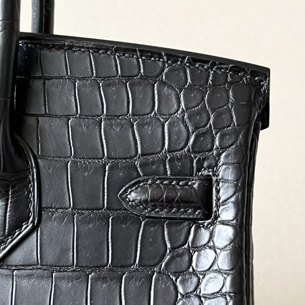 Birkin 25 Matte Porosus Crocodile Black CK89 Palladium Hardware - Image 2