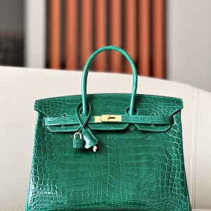 Birkin 35 Shiny Niloticus Crocodile Vert Emeraude 6Q Gold Hardware