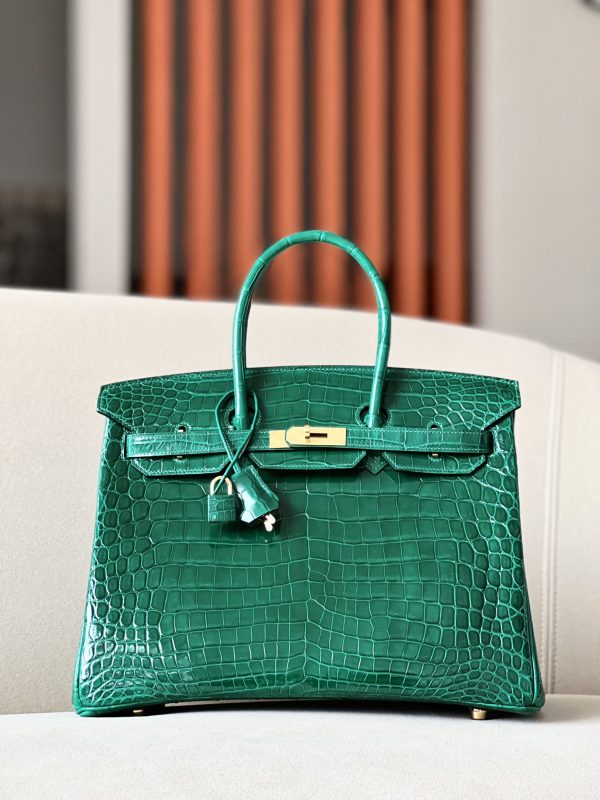 Birkin 35 Shiny Niloticus Crocodile Vert Emeraude 6Q Gold Hardware