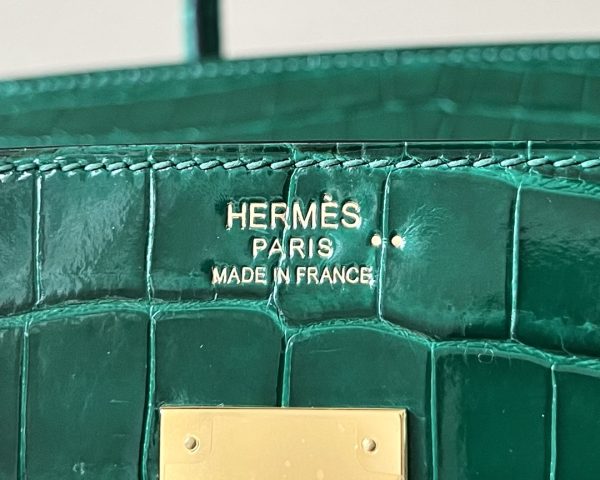 Birkin 35 Shiny Niloticus Crocodile Vert Emeraude 6Q Gold Hardware - Image 7