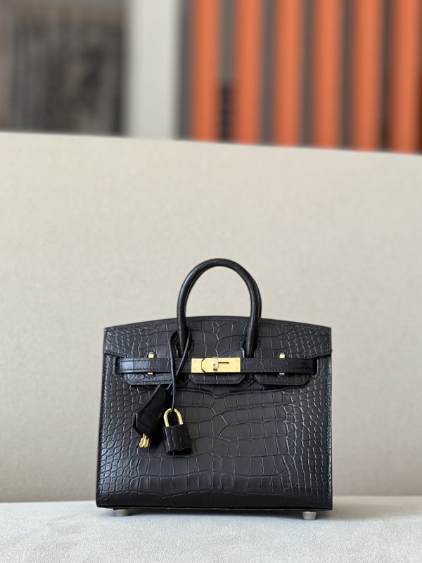 Birkin 20 Matte Alligator Crocodile Black Gold Hardware CK89