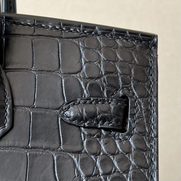 Birkin 20 Matte Alligator Crocodile Black Gold Hardware CK89 - Image 6