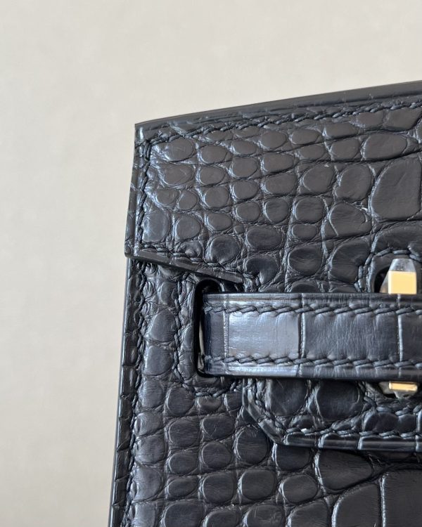 Birkin 20 Matte Alligator Crocodile Black Gold Hardware CK89 - Image 7