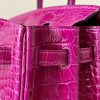 Birkin 25 Shiny Alligator Crocodile Rose Sheherazade Gold Hardware J5 - Image 8