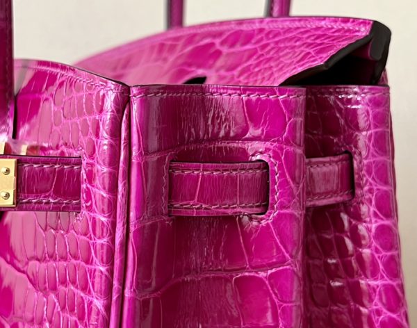 Birkin 25 Shiny Alligator Crocodile Rose Sheherazade Gold Hardware J5 - Image 8