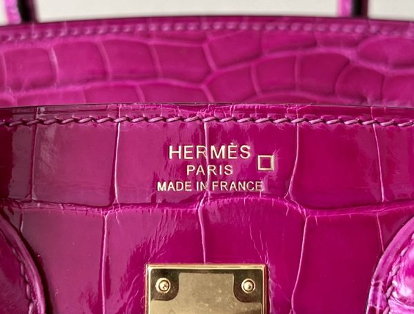 Birkin 25 Shiny Alligator Crocodile Rose Sheherazade Gold Hardware J5 - Image 7
