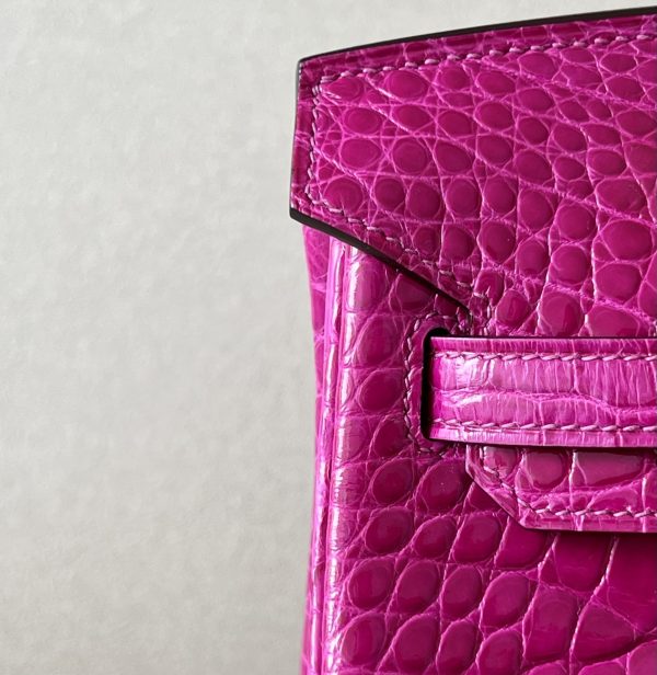 Birkin 25 Shiny Alligator Crocodile Rose Sheherazade Gold Hardware J5 - Image 5