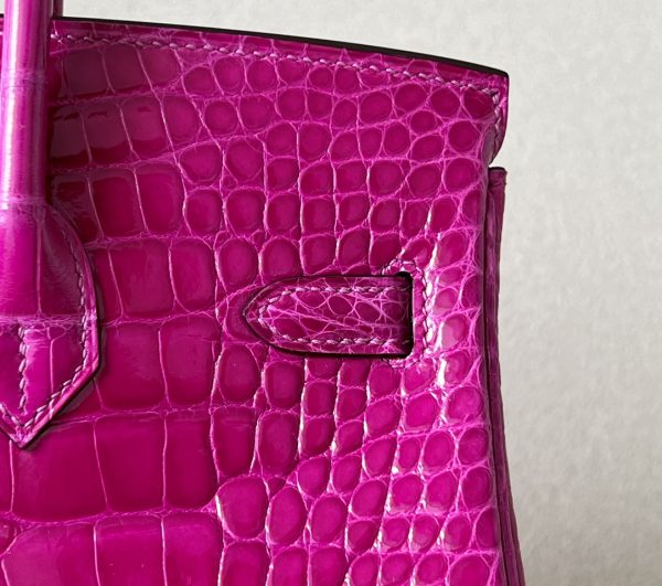 Birkin 25 Shiny Alligator Crocodile Rose Sheherazade Gold Hardware J5 - Image 4