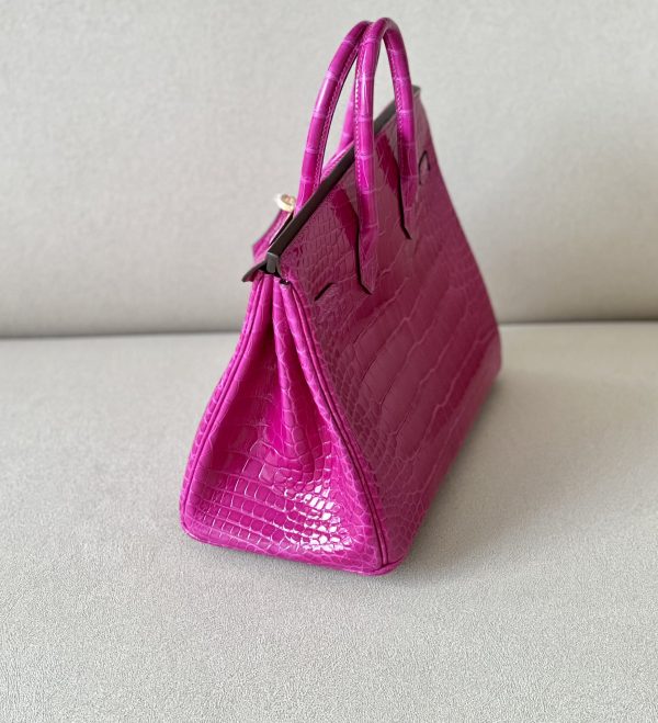 Birkin 25 Shiny Alligator Crocodile Rose Sheherazade Gold Hardware J5 - Image 2