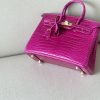 Birkin 25 Shiny Alligator Crocodile Rose Sheherazade Gold Hardware J5 - Image 9