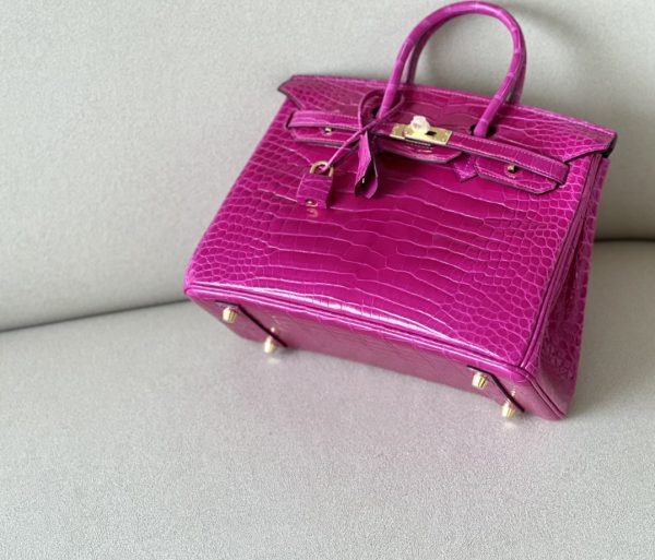 Birkin 25 Shiny Alligator Crocodile Rose Sheherazade Gold Hardware J5 - Image 9