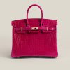 Birkin 25 Shiny Alligator Crocodile Rose Sheherazade Crystal buckle