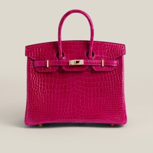 Birkin 25 Shiny Alligator Crocodile Rose Sheherazade Crystal buckle