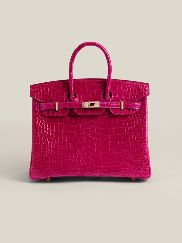 Birkin 25 Shiny Alligator Crocodile Rose Sheherazade Crystal buckle