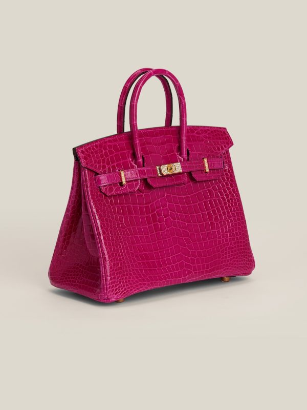 Birkin 25 Shiny Alligator Crocodile Rose Sheherazade Crystal buckle - Image 9