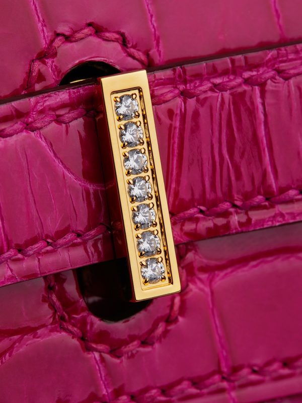 Birkin 25 Shiny Alligator Crocodile Rose Sheherazade Crystal buckle - Image 7