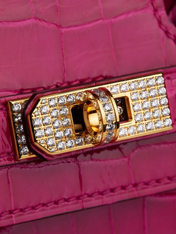 Birkin 25 Shiny Alligator Crocodile Rose Sheherazade Crystal buckle - Image 6