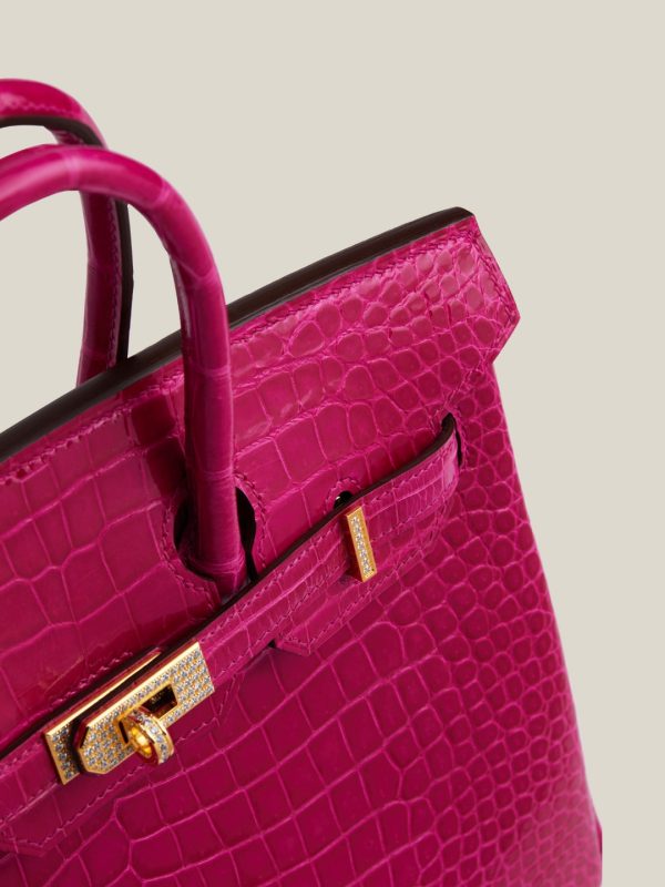 Birkin 25 Shiny Alligator Crocodile Rose Sheherazade Crystal buckle - Image 5