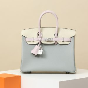 Birkin HSS 25 Bleu Glacier 8U,Mauve Pale 09 And Nata l2 Epsom Palladium Hardware
