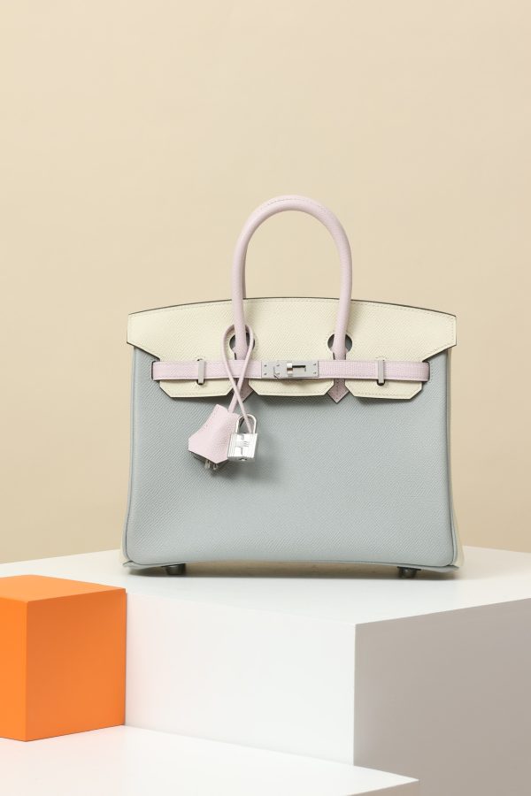 Birkin HSS 25 Bleu Glacier 8U,Mauve Pale 09 And Nata l2 Epsom Palladium Hardware
