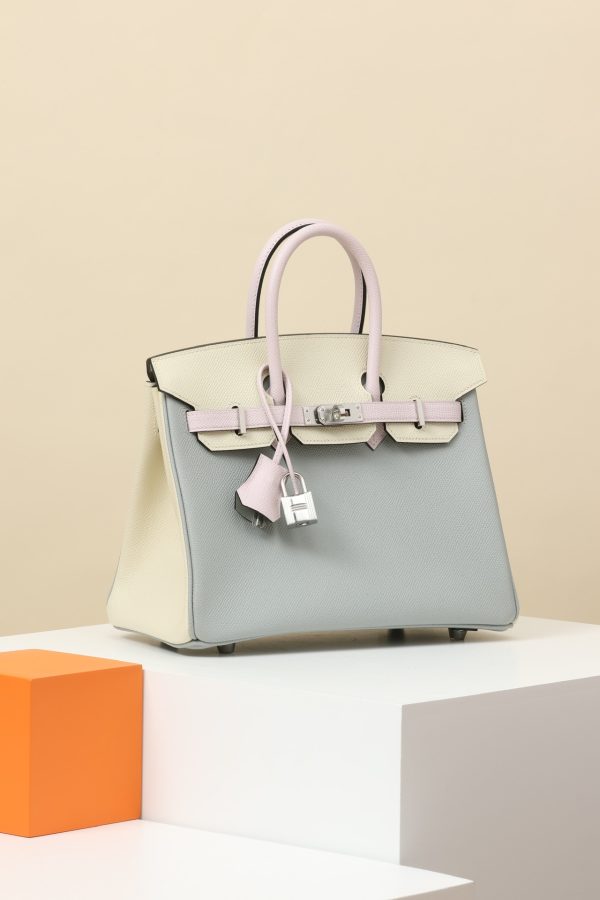 Birkin HSS 25 Bleu Glacier 8U,Mauve Pale 09 And Nata l2 Epsom Palladium Hardware - Image 2