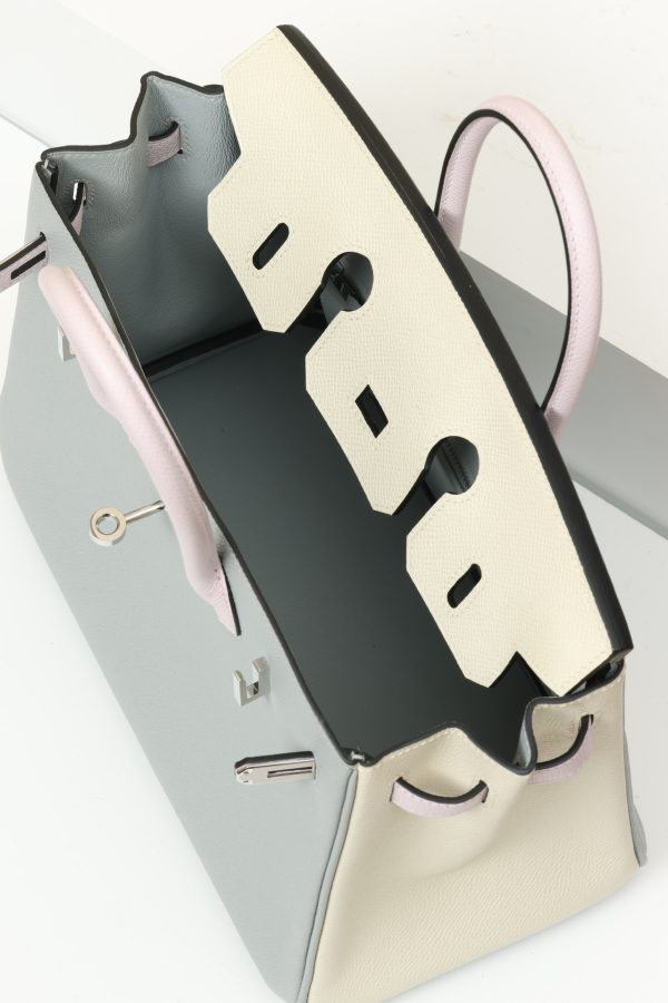 Birkin HSS 25 Bleu Glacier 8U,Mauve Pale 09 And Nata l2 Epsom Palladium Hardware - Image 7