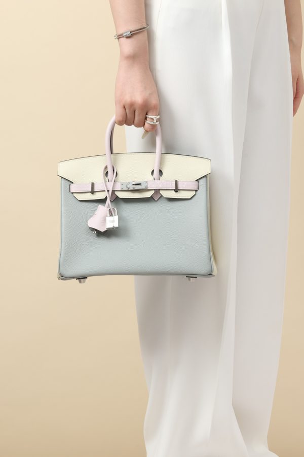 Birkin HSS 25 Bleu Glacier 8U,Mauve Pale 09 And Nata l2 Epsom Palladium Hardware - Image 8