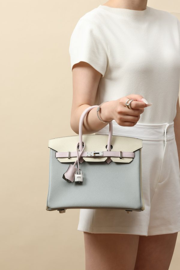 Birkin HSS 25 Bleu Glacier 8U,Mauve Pale 09 And Nata l2 Epsom Palladium Hardware - Image 9