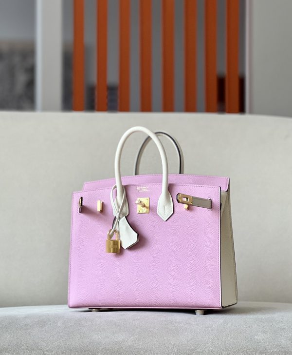 Birkin HSS 25 Mauve Sylvestre X9 And Nata I2 Epsom Gold Hardware - Image 6