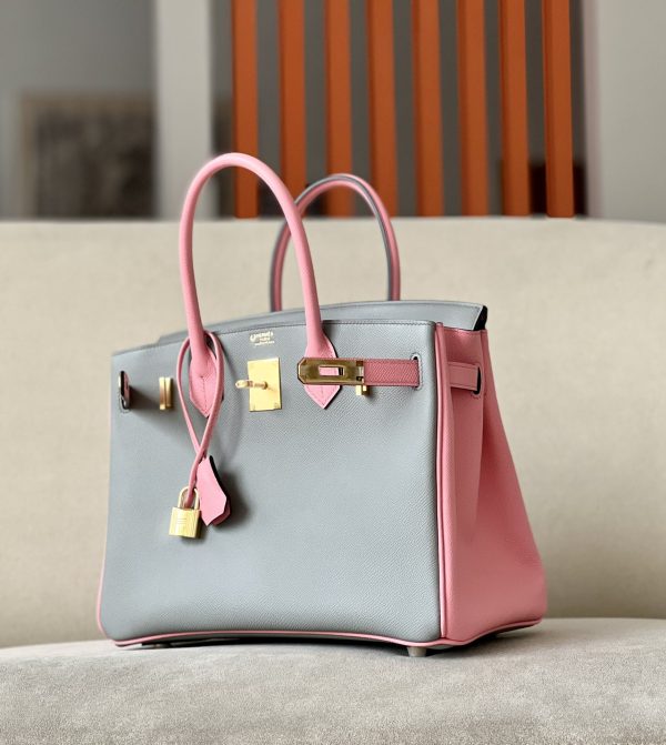 Birkin HSS 30 Epsom Gris Mouette(4Z) and Rose Confetti (1Q) Gold hardware - Image 9