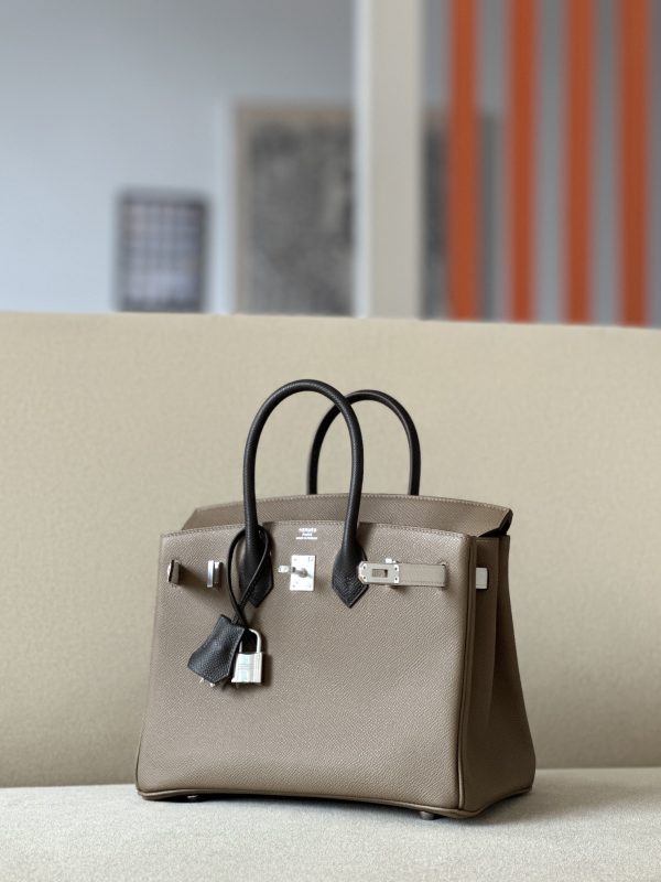 Birkin HSS 25 Epsom Etoupe(18) and Gris Pale(M4) and Ebene(46) Palladium Hardware - Image 11