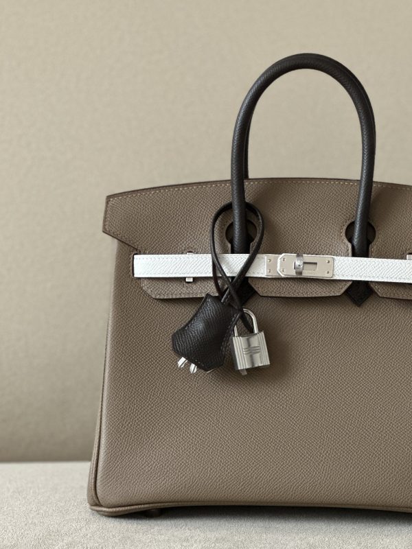 Birkin HSS 25 Epsom Etoupe(18) and Gris Pale(M4) and Ebene(46) Palladium Hardware - Image 9