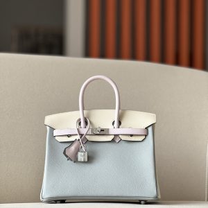 Birkin HSS 25 Epsom Blue Glacier (8U) ,Craie(10) and Mauve Pale (09) Palladium Hardware