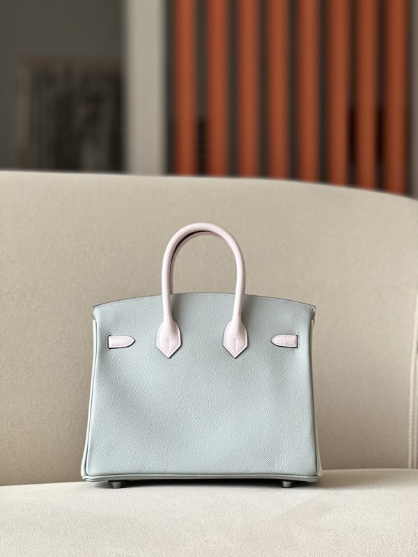 Birkin HSS 25 Epsom Blue Glacier (8U) ,Craie(10) and Mauve Pale (09) Palladium Hardware - Image 3