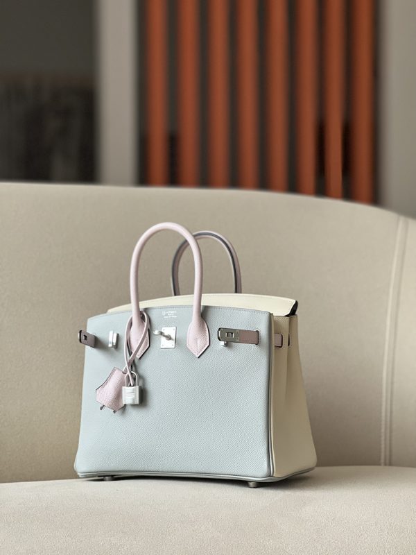 Birkin HSS 25 Epsom Blue Glacier (8U) ,Craie(10) and Mauve Pale (09) Palladium Hardware - Image 2