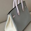 Birkin HSS 25 Epsom Blue Glacier (8U) ,Craie(10) and Mauve Pale (09) Palladium Hardware - Image 5