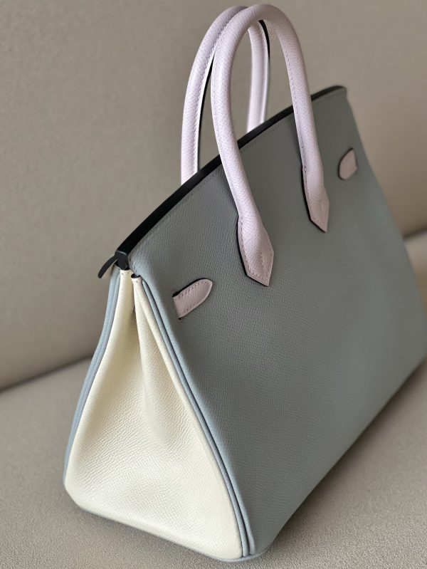 Birkin HSS 25 Epsom Blue Glacier (8U) ,Craie(10) and Mauve Pale (09) Palladium Hardware - Image 5