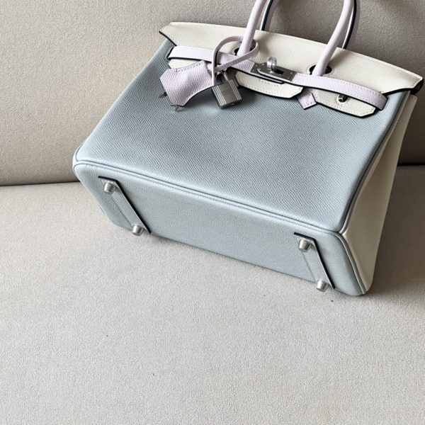 Birkin HSS 25 Epsom Blue Glacier (8U) ,Craie(10) and Mauve Pale (09) Palladium Hardware - Image 4