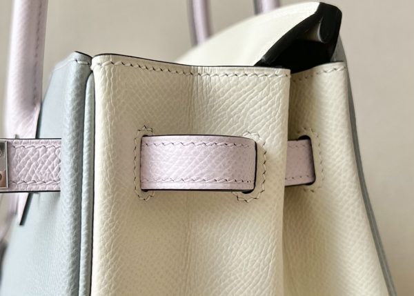 Birkin HSS 25 Epsom Blue Glacier (8U) ,Craie(10) and Mauve Pale (09) Palladium Hardware - Image 9