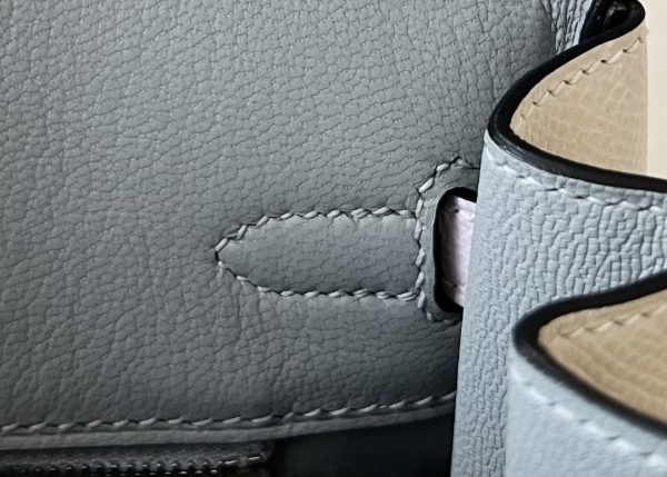 Birkin HSS 25 Epsom Blue Glacier (8U) ,Craie(10) and Mauve Pale (09) Palladium Hardware - Image 8