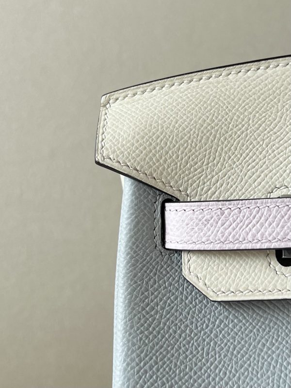 Birkin HSS 25 Epsom Blue Glacier (8U) ,Craie(10) and Mauve Pale (09) Palladium Hardware - Image 7