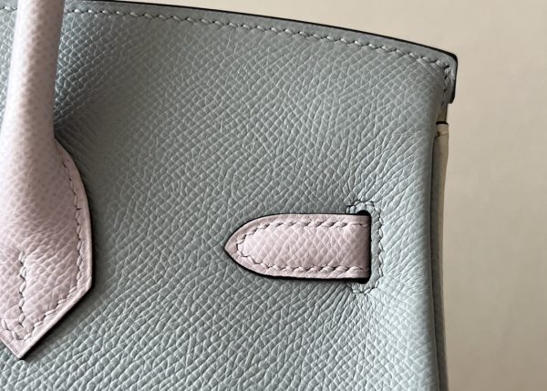 Birkin HSS 25 Epsom Blue Glacier (8U) ,Craie(10) and Mauve Pale (09) Palladium Hardware - Image 6