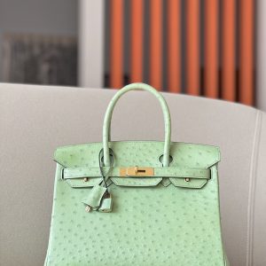Birkin 30 Ostrich Vert Criquet (3I) Gold Hardware